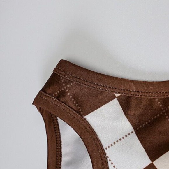 Womens Matching Set Outfit Tank Skirt Mini Size XS Brown Ivory Diamond Stretch - Picture 16 of 16